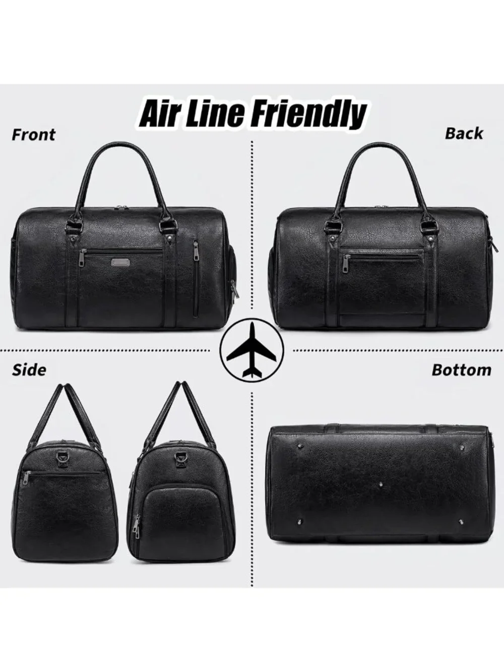 Spacious Faux Leather Travel Duffel Bag with Shoe Compartment & Toiletry Bag
